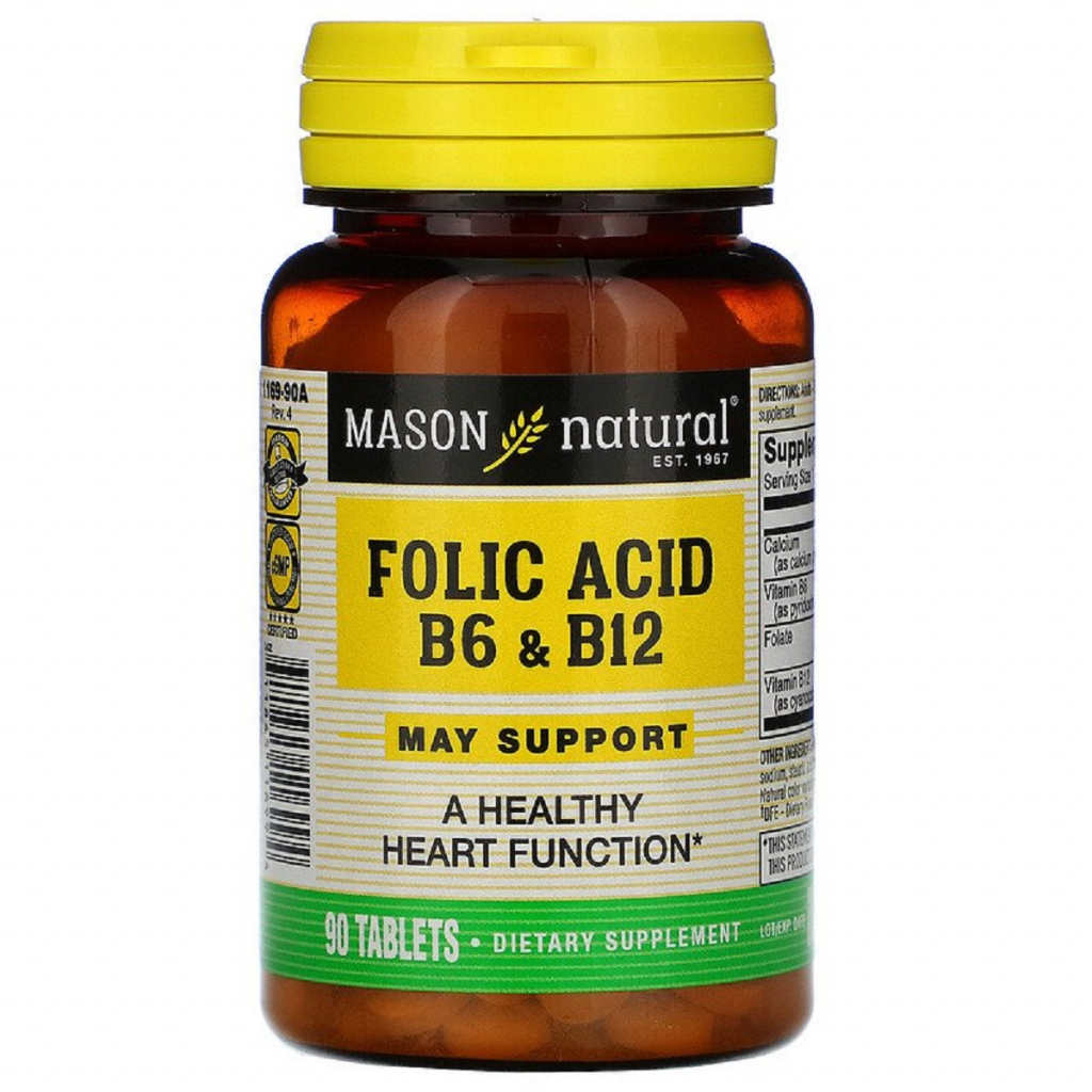 Вітамін Mason Natural Фолієва кислота B6 і B12, Folic Acid B6 & B12, 90 таблеток (MAV-11699) - зображення 1