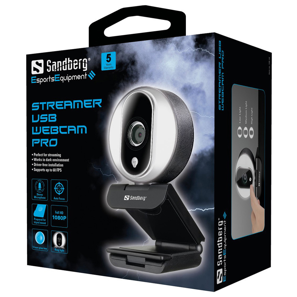 Веб-камера Sandberg Streamer Webcam Pro Full HD Autofocus Ring Light Black (134-12) - зображення 5