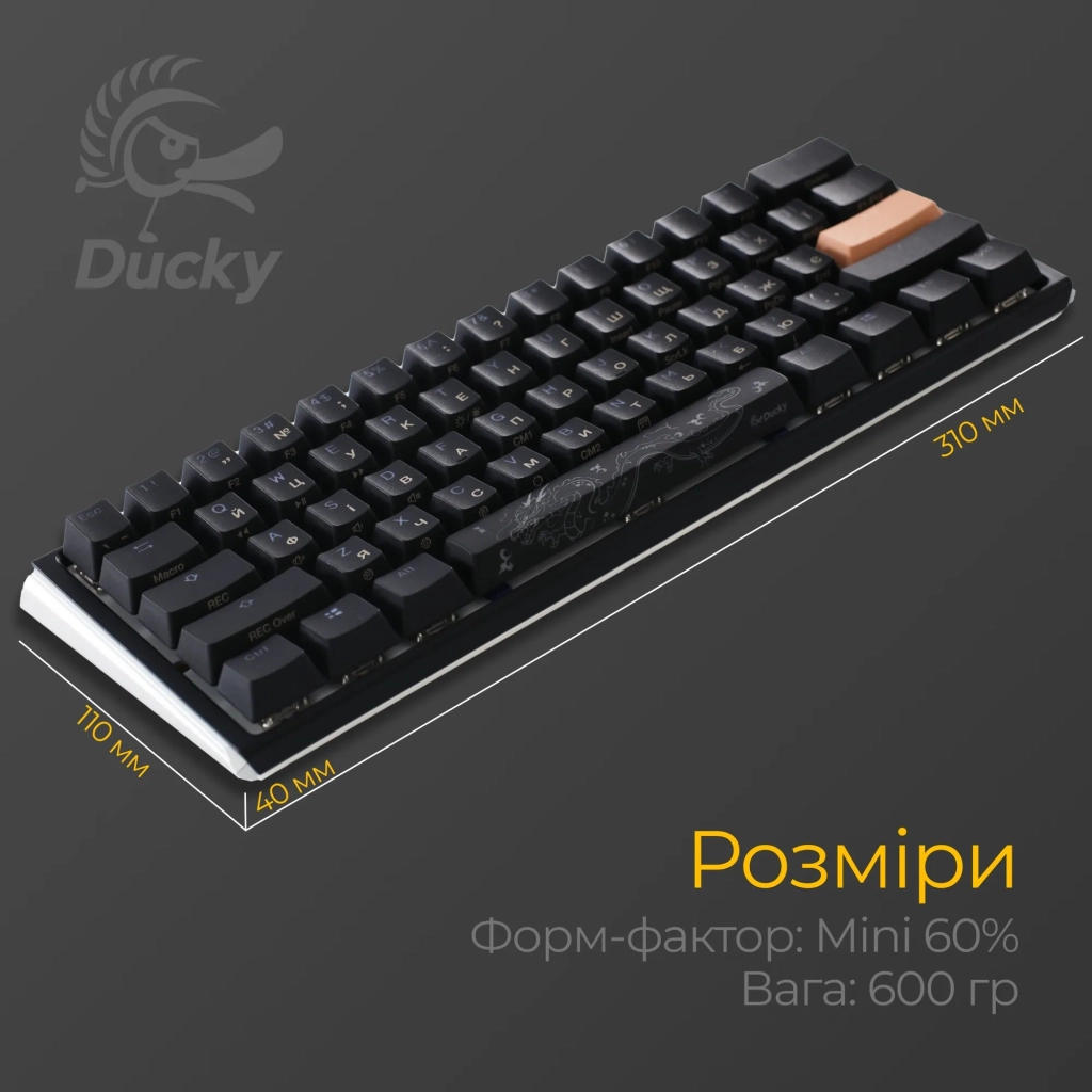Клавіатура Ducky One 3 Mini Cherry MX Red RGB UA USB Black (DKON2161ST-RUAPXCLAWSC1) - зображення 11