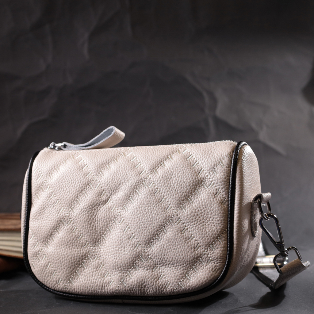 Сумка Vintage Жіноча крос-боді напівкруглого формату з натуральної шкіри Біла (22393) - зображення 8