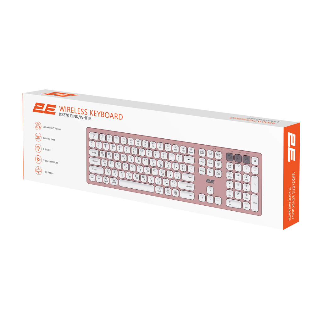 Клавіатура 2E KS270 109key Wireless UA Rose/White (2E-KS270WBPN_UA) - зображення 9