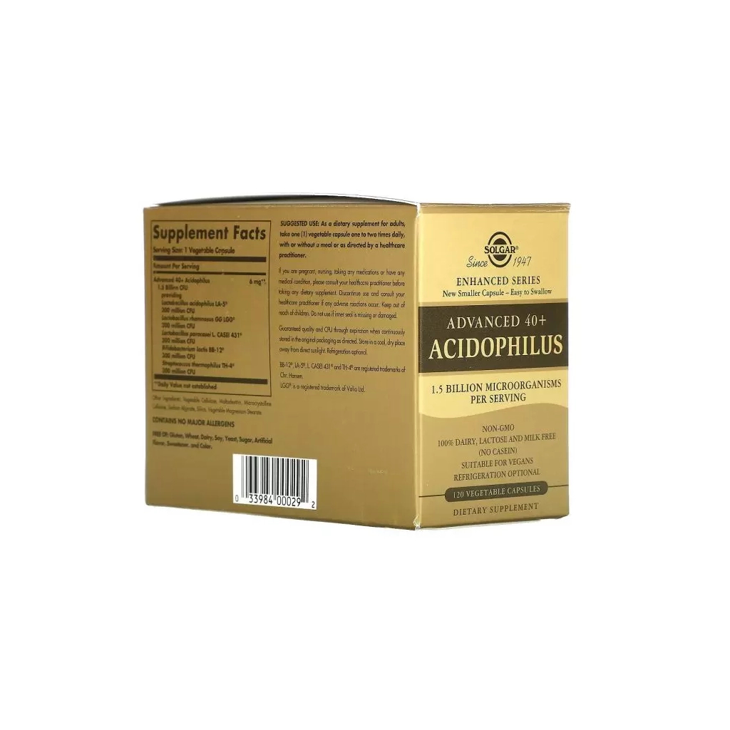Пробіотики Solgar Пробіотики, Advanced 40+ Acidophilus, 120 капсул (SOL-00029) - зображення 3