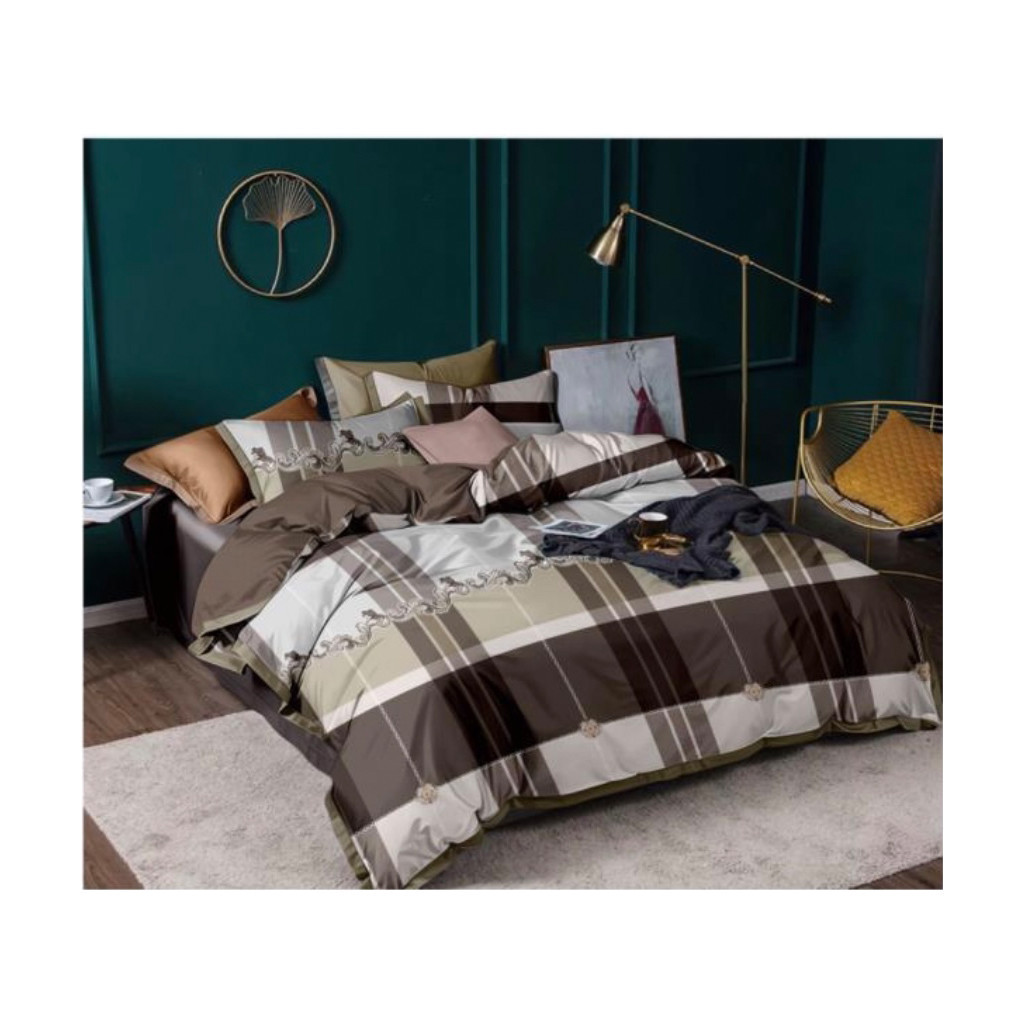 Постільна білизна ШЕМ Royal Satin Клітинка коричнева односпальний 150х215 (0051клітинка_коричнева) - зображення 1