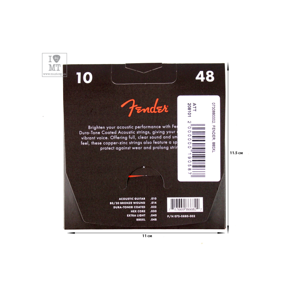 Струни для гітари Fender 880XL 80/20 Dura-Tone Coated Bronze Wound Acoustic Strings (10-48) (208101) - зображення 2