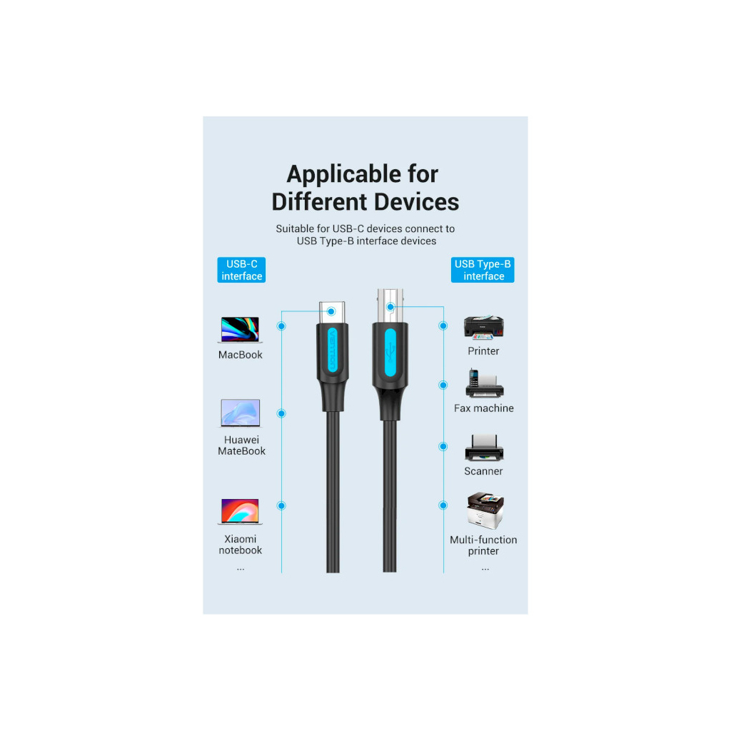 Кабель для принтера USB-C 2.0 to BM 2.0m 2.4А 480Mbps VENTION (CQUBH) - picture 4