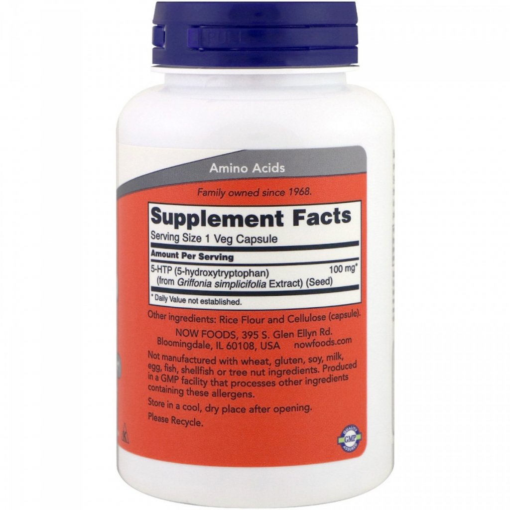 Амінокислота Now Foods 5-HTP (Гідроксітріптофан), 100мг, 120 вегетаріанських капсул (NOW-00106) - зображення 2