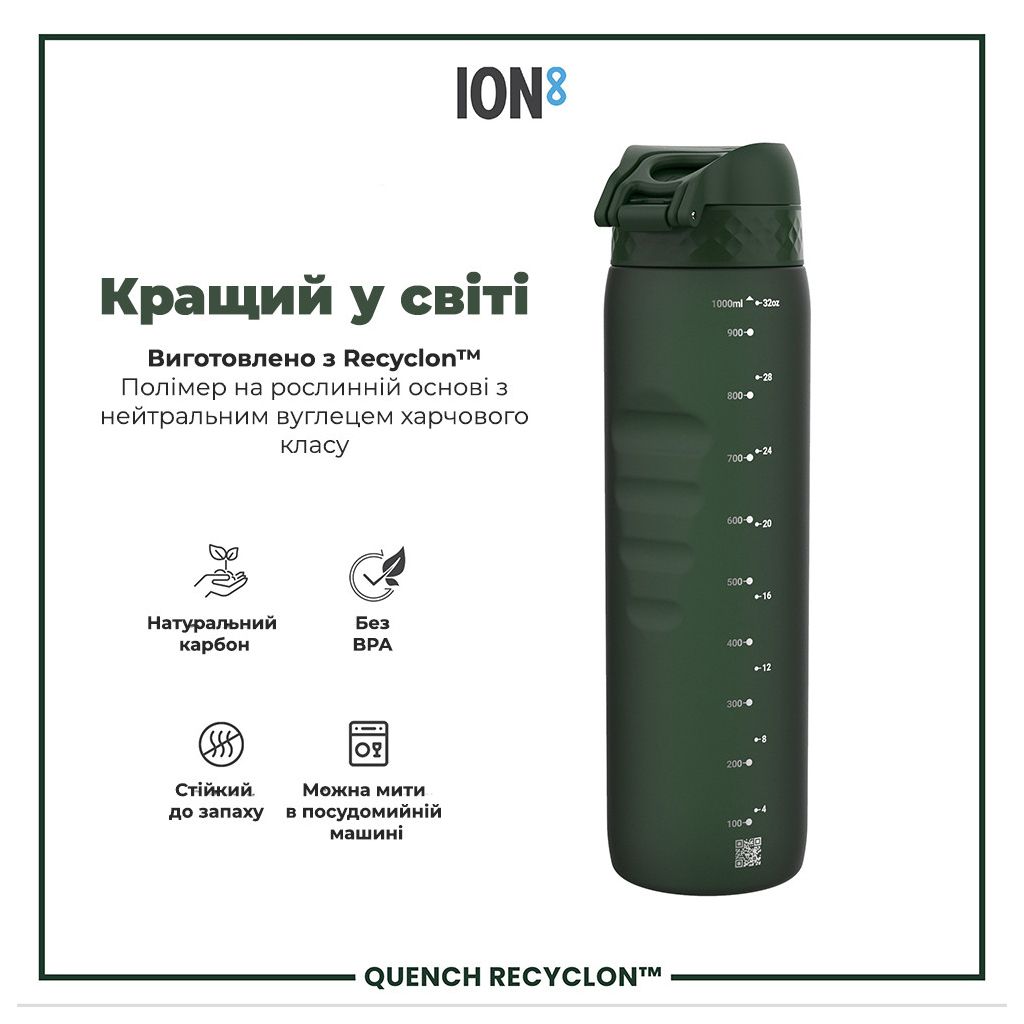 Пляшка для води ION8 OneTouch 1000 мл BPA Free, Dark Green (I8RF1000DGRE) - зображення 6