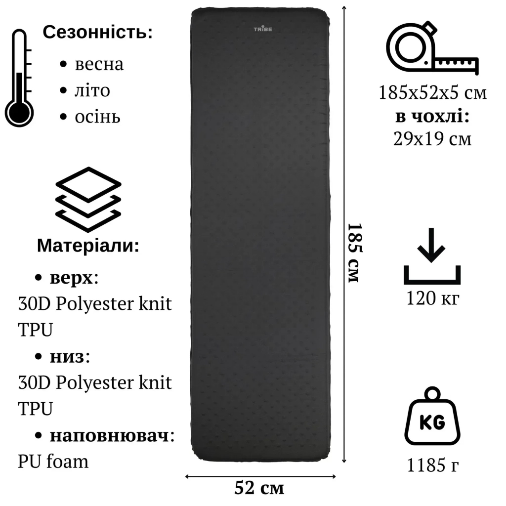 Туристичний килимок Tribe Comfort Lite Rectangular 5 см grey (T-BB-0005-grey) - изображение 2