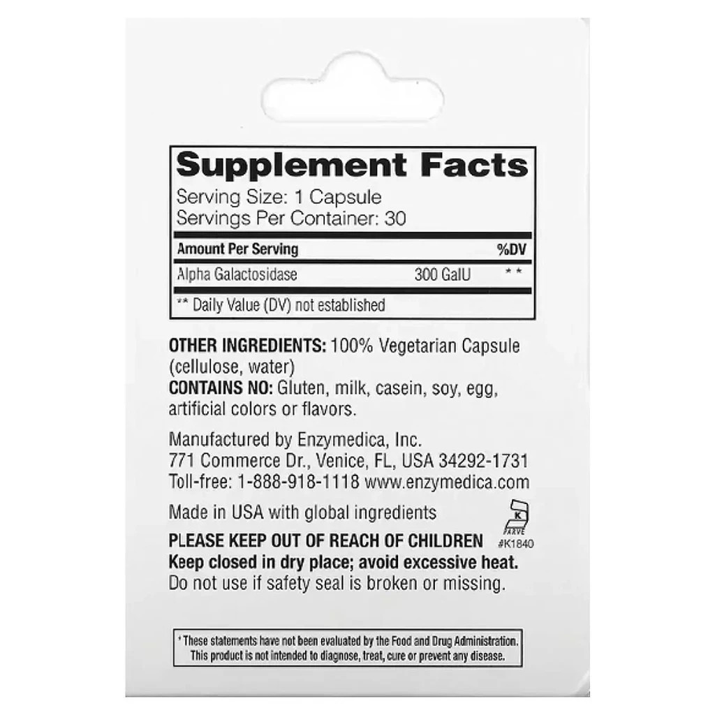 Пробіотики Enzymedica Фермент для перетравлення складних вуглеводів, BeanAssist, 30 капсул (ENZ-13030) - зображення 3