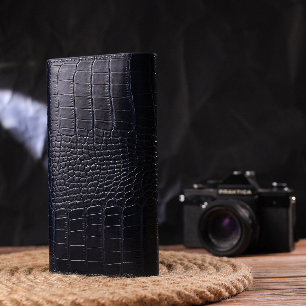 Гаманець Canpellini З натуральної шкіри з тисненням під крокодила Синій (21661) - зображення 9