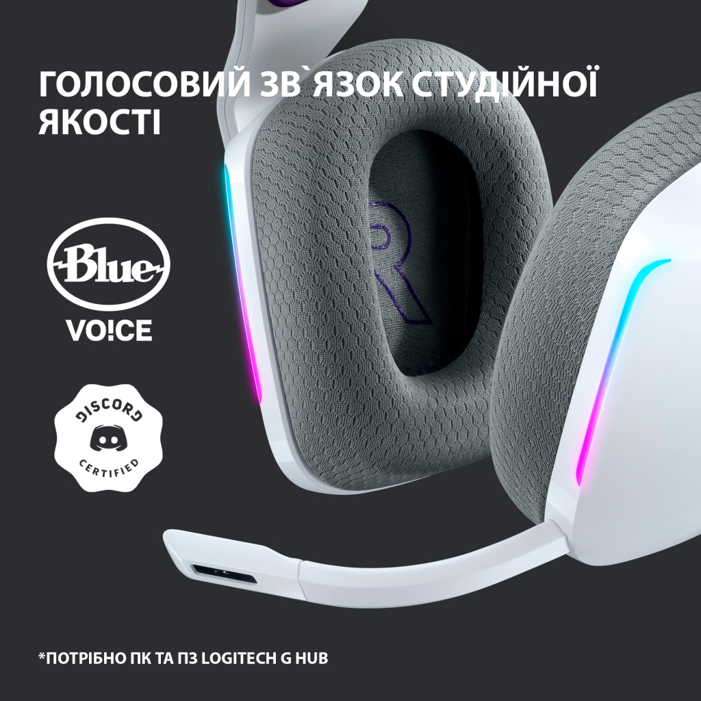 Навушники Logitech G733 Lightspeed Wireless RGB Gaming Headset White (981-000883) - зображення 9