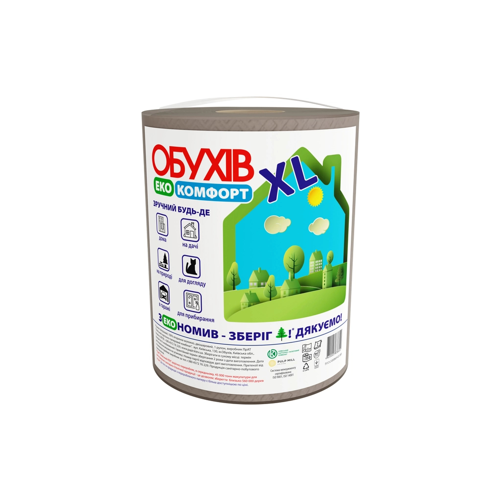 Паперові рушники Обухів Еко Комфорт 77 метрів 350 відривів 2 шари 1 рулон (4820003838600) - зображення 1