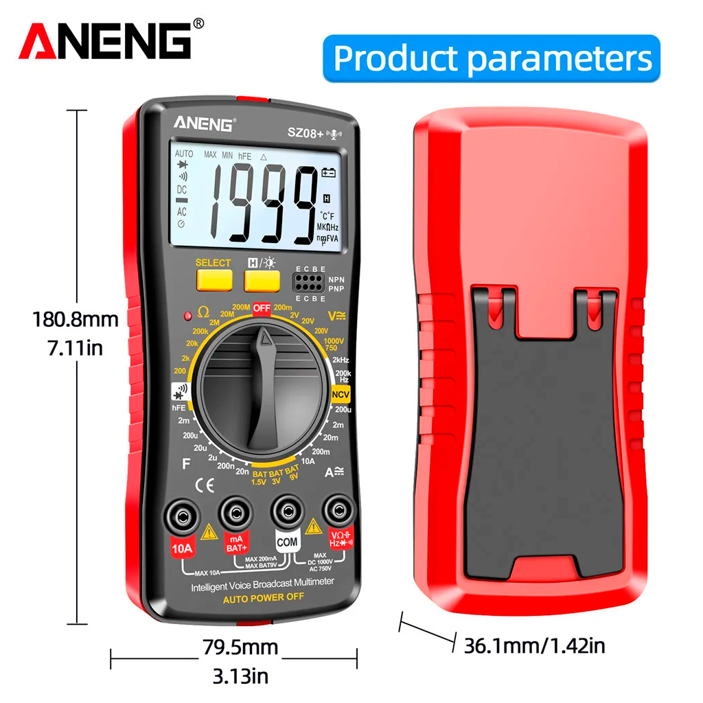 Цифровий мультиметр ANENG AN-SZ08+, V, A, R, C, T, F, функція hFE (AN-SZ08+) - зображення 6