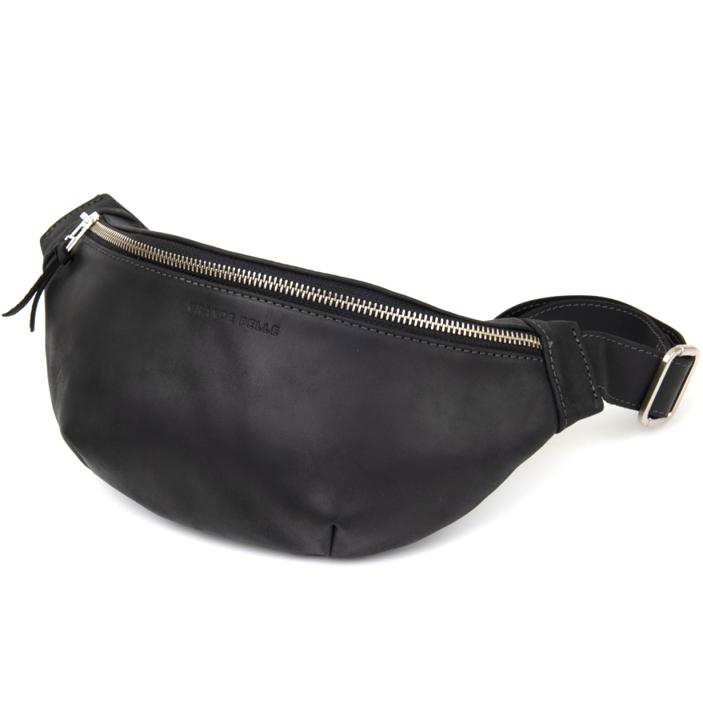 Сумка Grande Pelle Бананка унісекс вінтажна Чорна (11144) - зображення 1