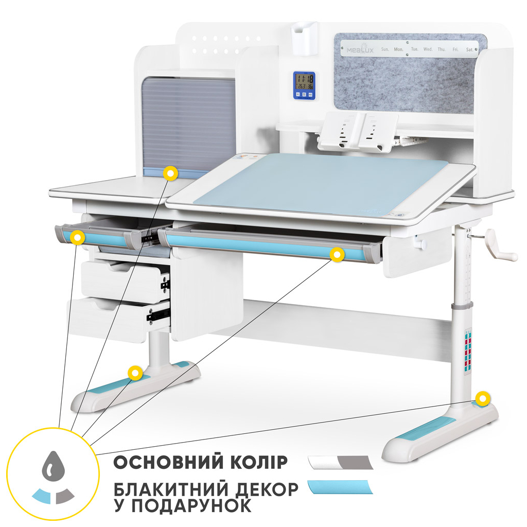 Парта Mealux Winnipeg Multicolor Plus WG Blue (BD-630 WG+BL з тумбою) - зображення 3