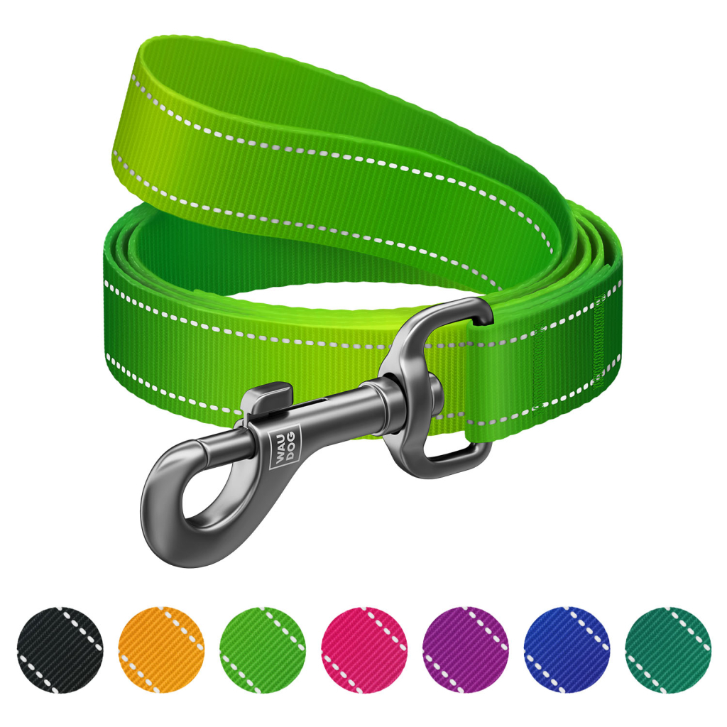 Повідець для собак WAUDOG Nylon Mono світловідбивний, S, Ш 15 мм, Д 300 см, салатовий (46435) - зображення 1