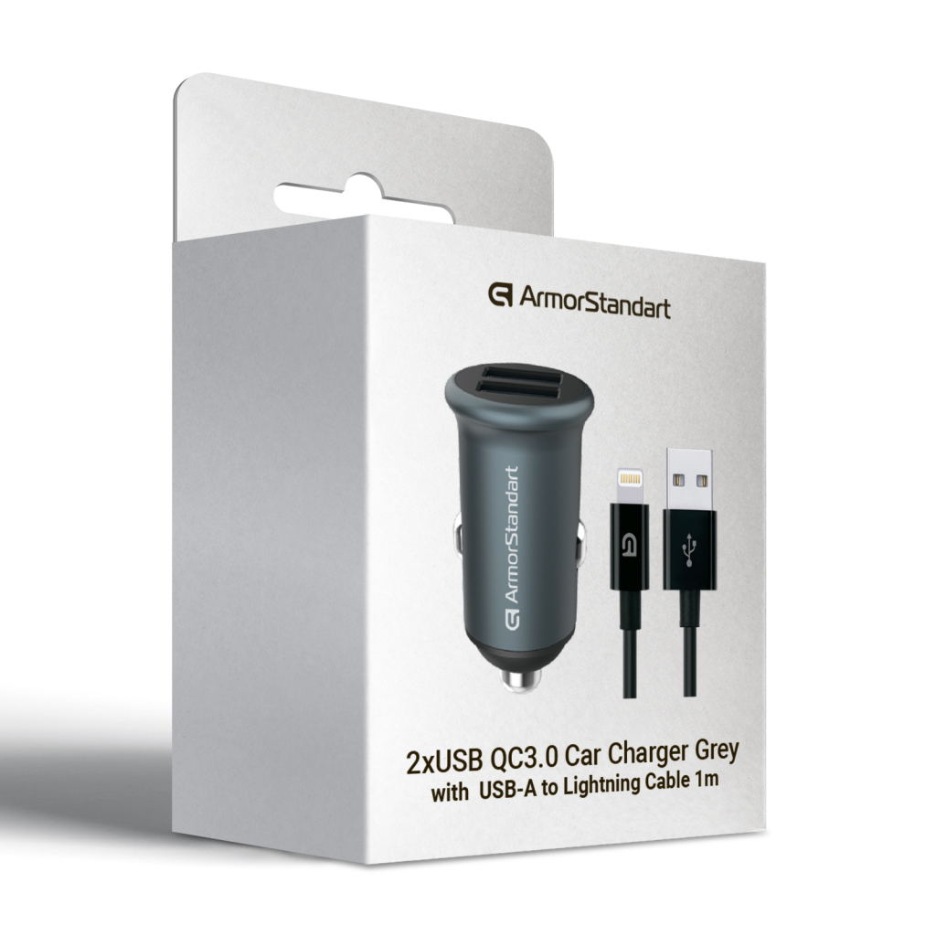 Зарядний пристрій Armorstandart 2xUSB QC3.0 Grey + cable Lightning (ARM82458) - зображення 6
