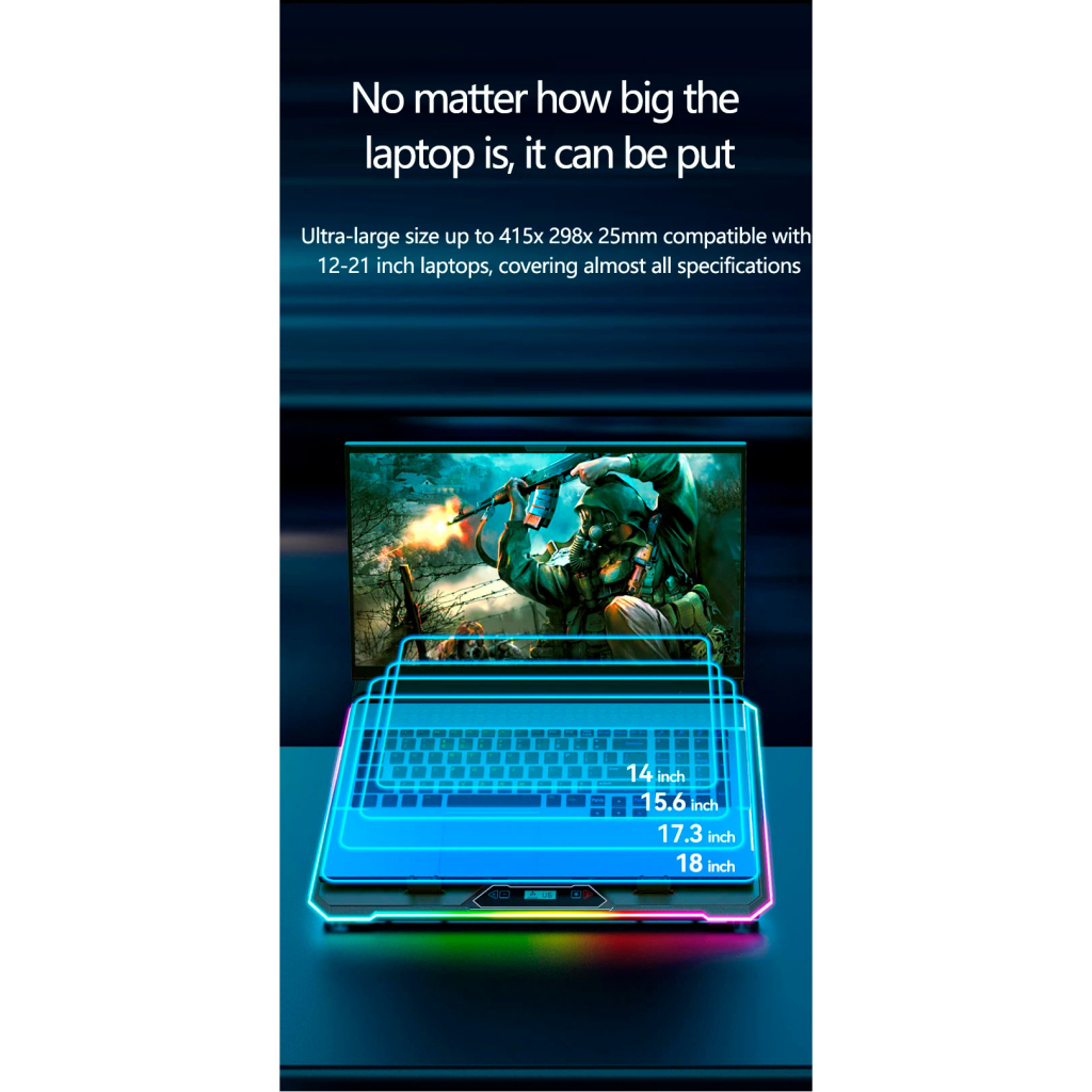 Підставка до ноутбука IceCoorel 10-19", 15*60mm 2550 RPM, 2*USB, + LCD, 415x296x28mm, RGB (K15D) - зображення 2