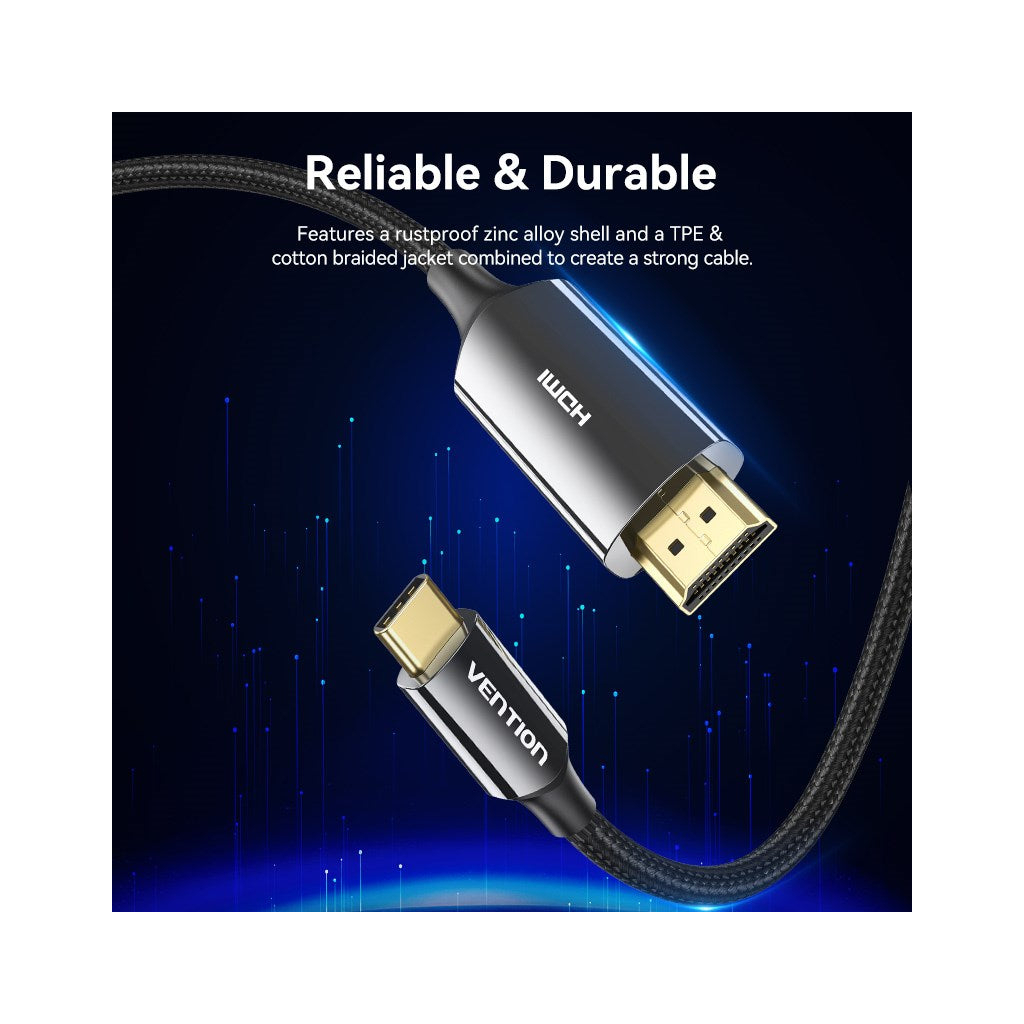 Кабель мультимедійний USB-C 3.1 to HDMI 1.8m 8K 60 Гц Zinc Alloy TPE Black Vention (CRCBAC) - зображення 3
