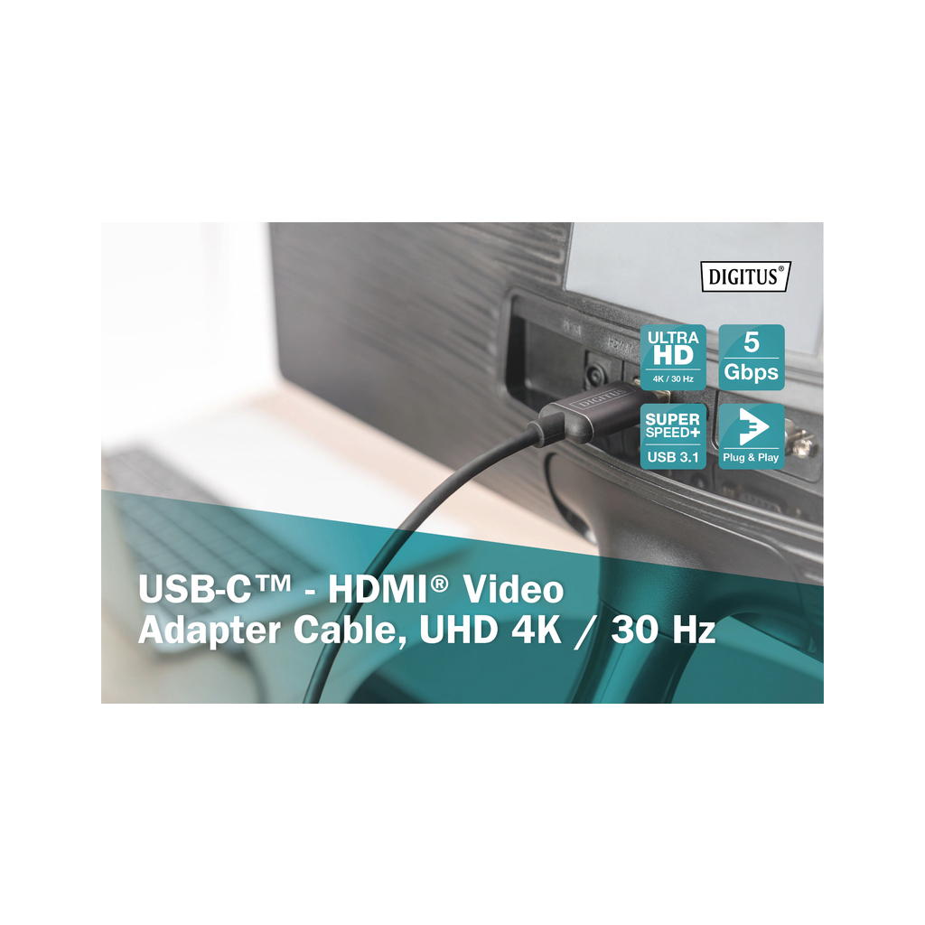Кабель мультимедійний USB-C to HDMI M 1.8m UHD 4K Digitus (DA-70821) - зображення 6