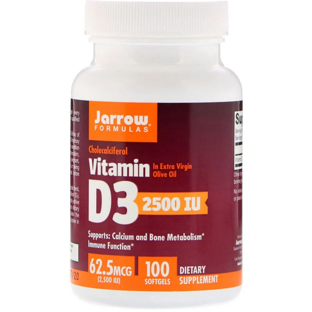 Вітамін Jarrow Formulas Вітамін D3 (Холекальциферол) 2500 ME, 100 гелевих капсул (JRW-29042) - зображення 1