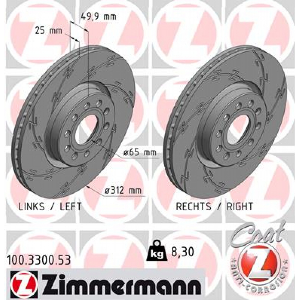 Гальмівний диск ZIMMERMANN 100.3300.53 - зображення 1