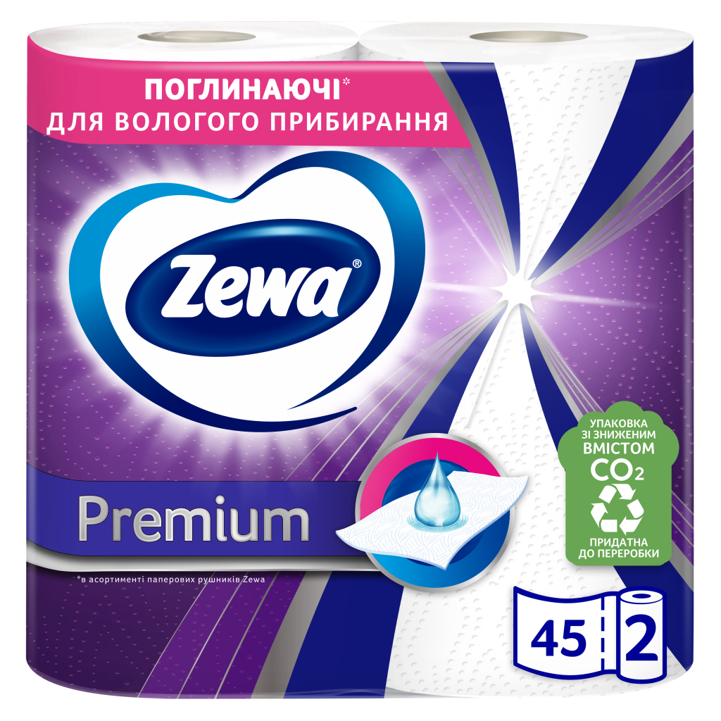 Паперові рушники Zewa Premium 2 шари 90 відривів 2 рулони (7322541191331) - зображення 1