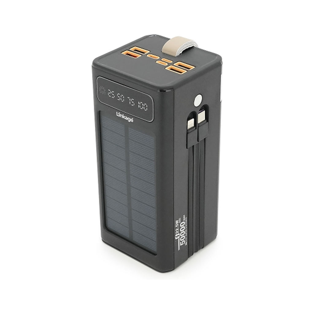 Батарея універсальна Linkage 50000mAh, Solar, 22.5W, cables Туре-С+Lighting, Black (LKP-47) - зображення 3