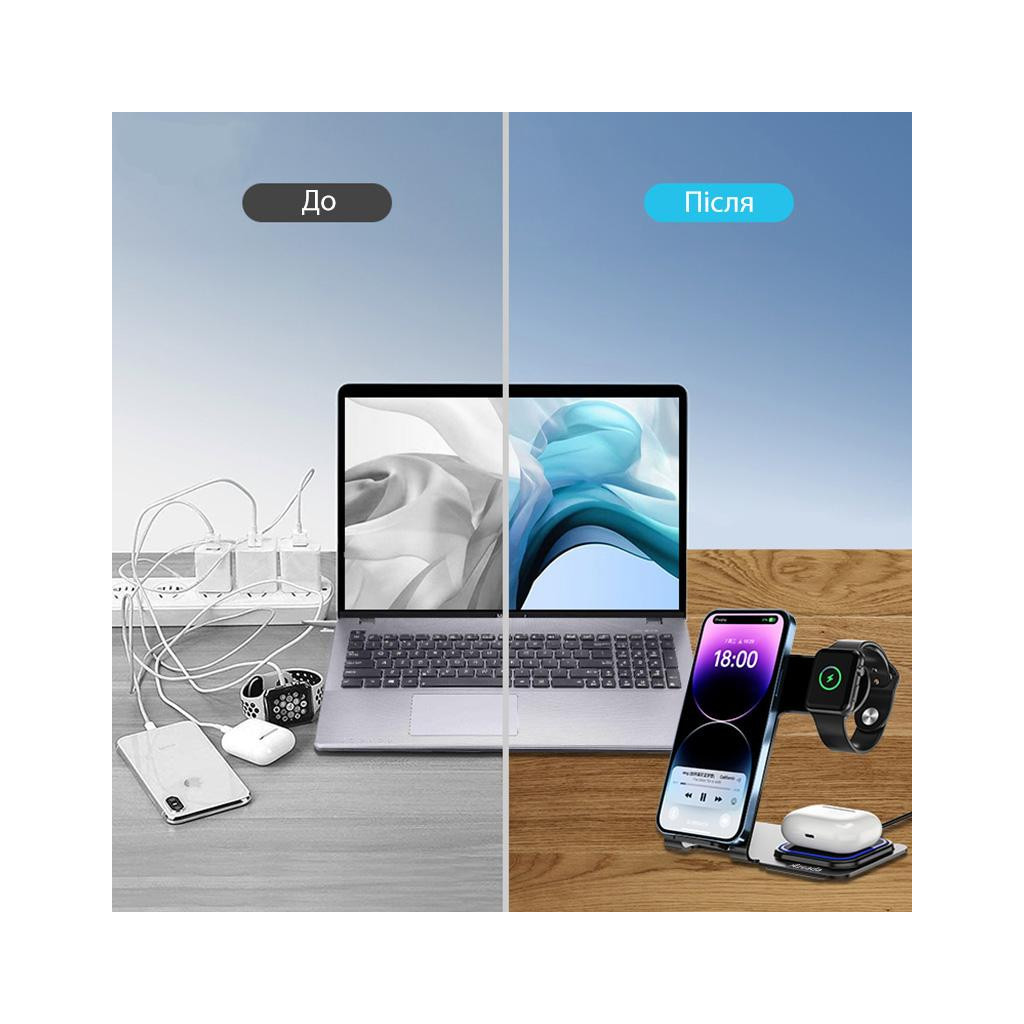 Зарядний пристрій Proda Azeada Metal 15W 3 in 1 PD-W19 Black (PD-W19-BK) - зображення 3