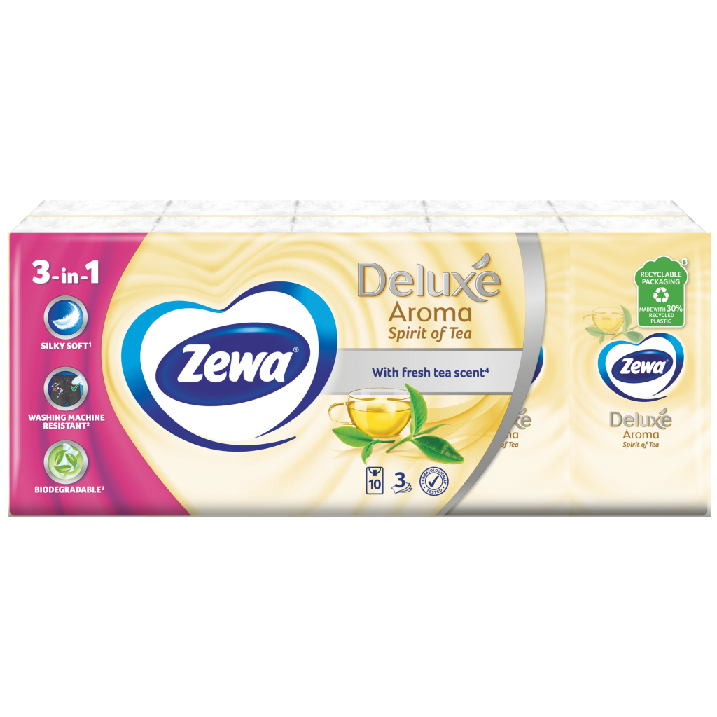 Серветки косметичні Zewa Deluxe perfume 3 шари 10 шт х 10 пачок (7322540061475) - зображення 2