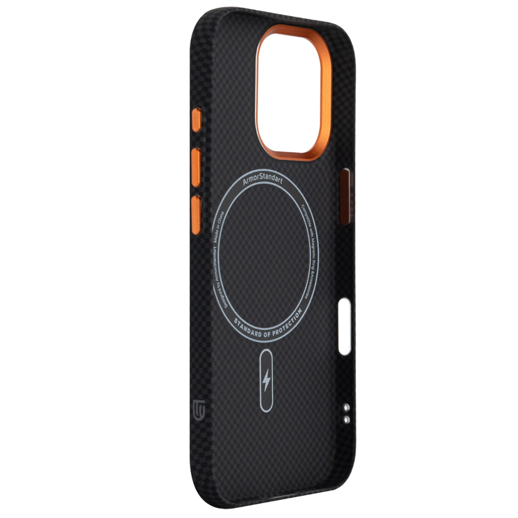Чохол до мобільного телефона Armorstandart LikeCarbon2 SE MagCase Apple iPhone 17 Kevlar Black Orange (ARM89163) - зображення 4