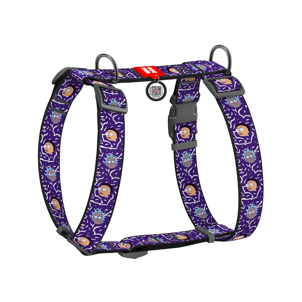 Шлея для собак WAUDOG Nylon анатомічна H-подібна з QR-паспортом "Рік та Морті 2" пластиковий фастекс, XL (323-0281) - зображення 1