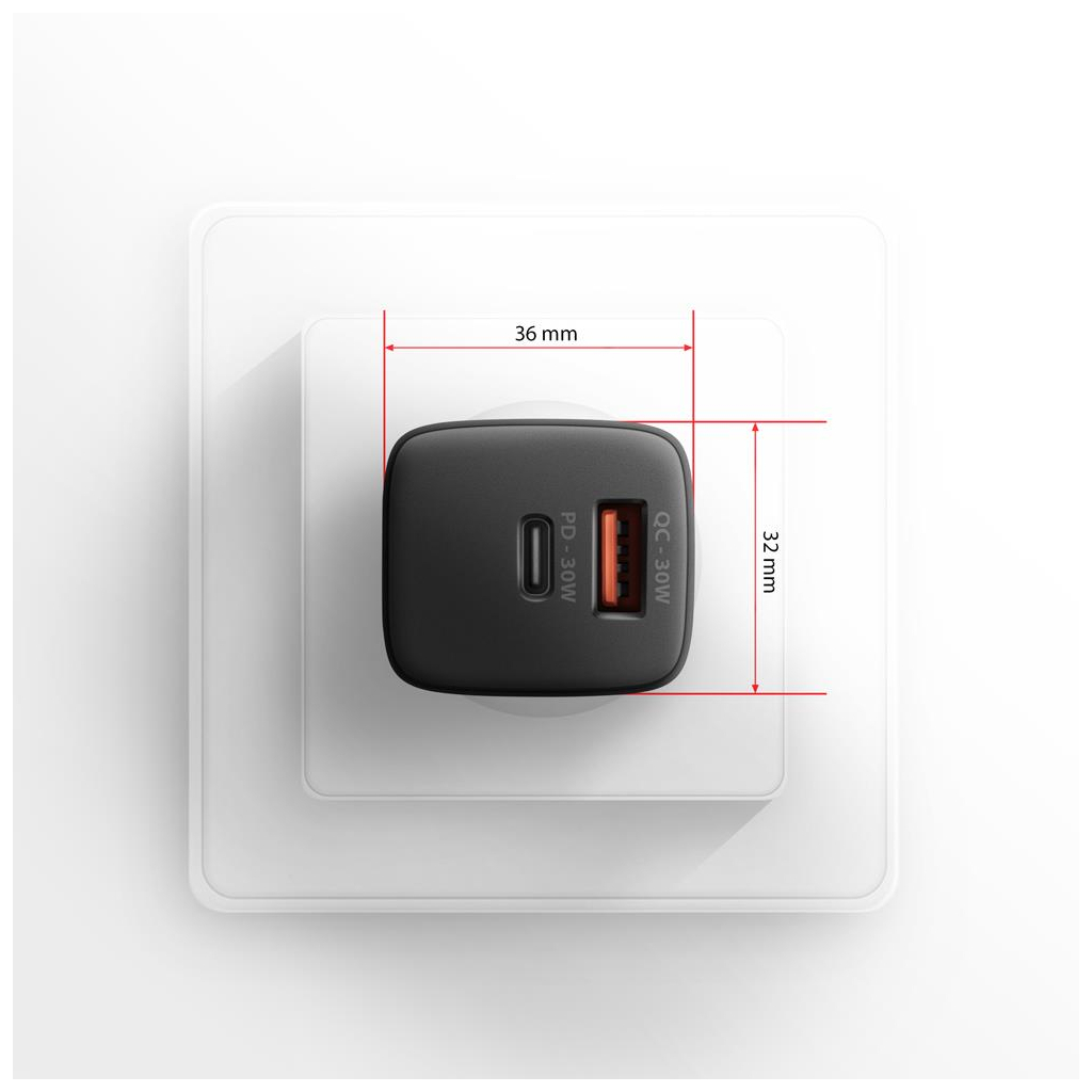 Зарядний пристрій AXAGON 1xUSB QC4.0 + 1xUSB-C PD30W PPS black (ACU-PQ30) - зображення 9
