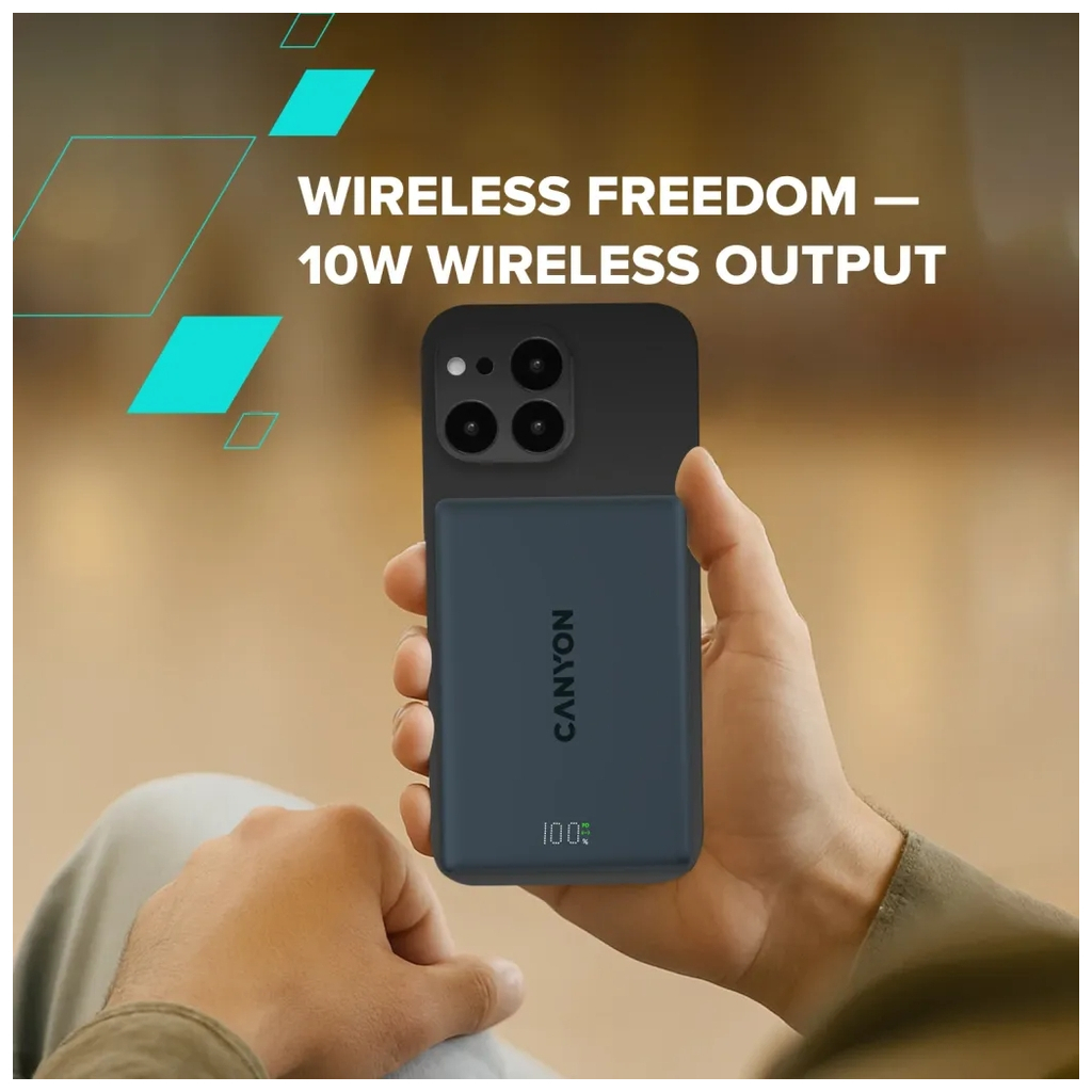Батарея універсальна Canyon 10000mAh OnPower 511 PD20W Magnetic wireless MagSafe Black (CNS-CPB511B) - зображення 7