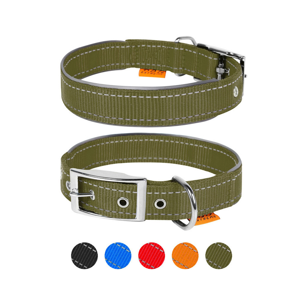 Нашийник для тварин Dog Extreme подвійний зі світловідбиваючою вставкою Ш 40 мм Д 46-58 см хакі (644831) - зображення 1