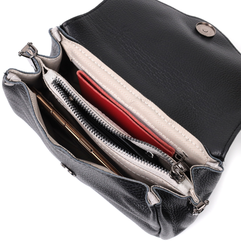 Сумка Vintage Жіноча шкіряна із трикутним клапаном Чорна (22254) - зображення 7