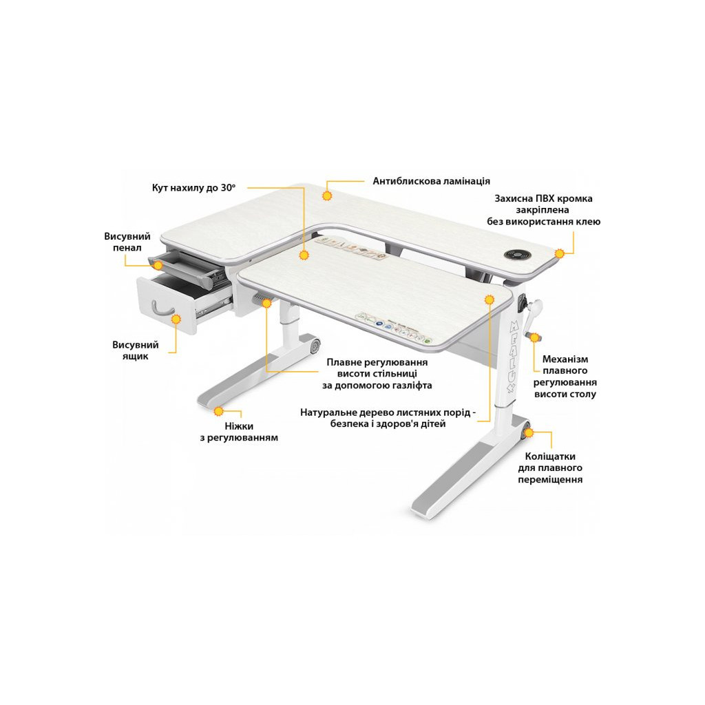 Парта Mealux Woodville Multicolor TG Energy (BD-850 TG/MC Energy) - зображення 4
