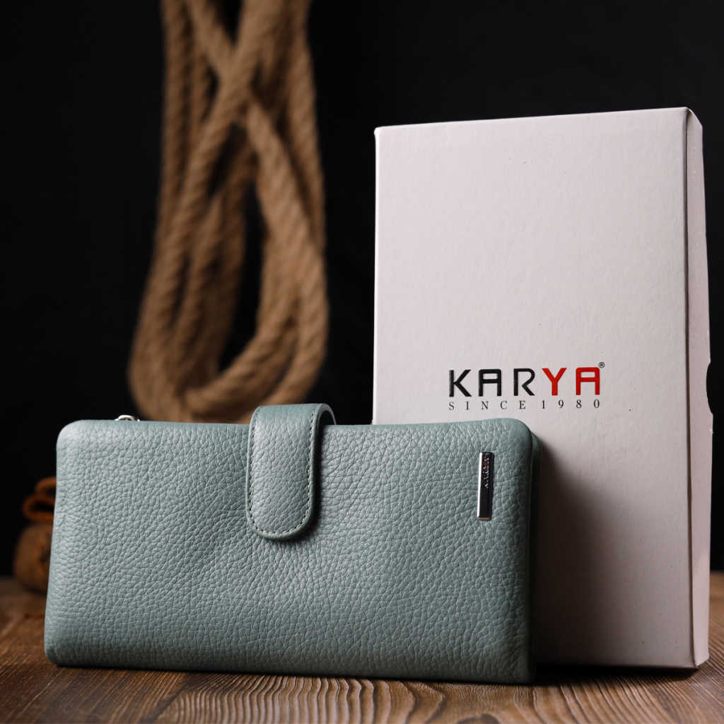Портмоне Karya З натуральної шкіри Сіро-блакитне (21000) - зображення 11