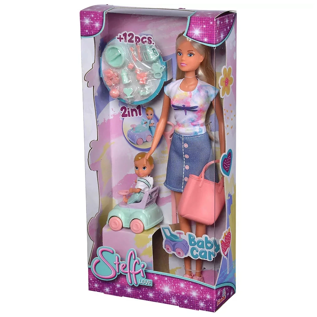 Лялька Simba набір Штеффі з малюком на машинці, 12 аксесуарів (5733585) - зображення 6