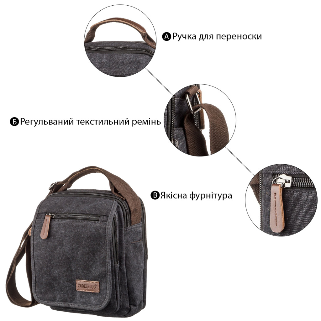 Сумка Vintage Текстильна чоловіча на два відділення Чорна (20199) - зображення 4