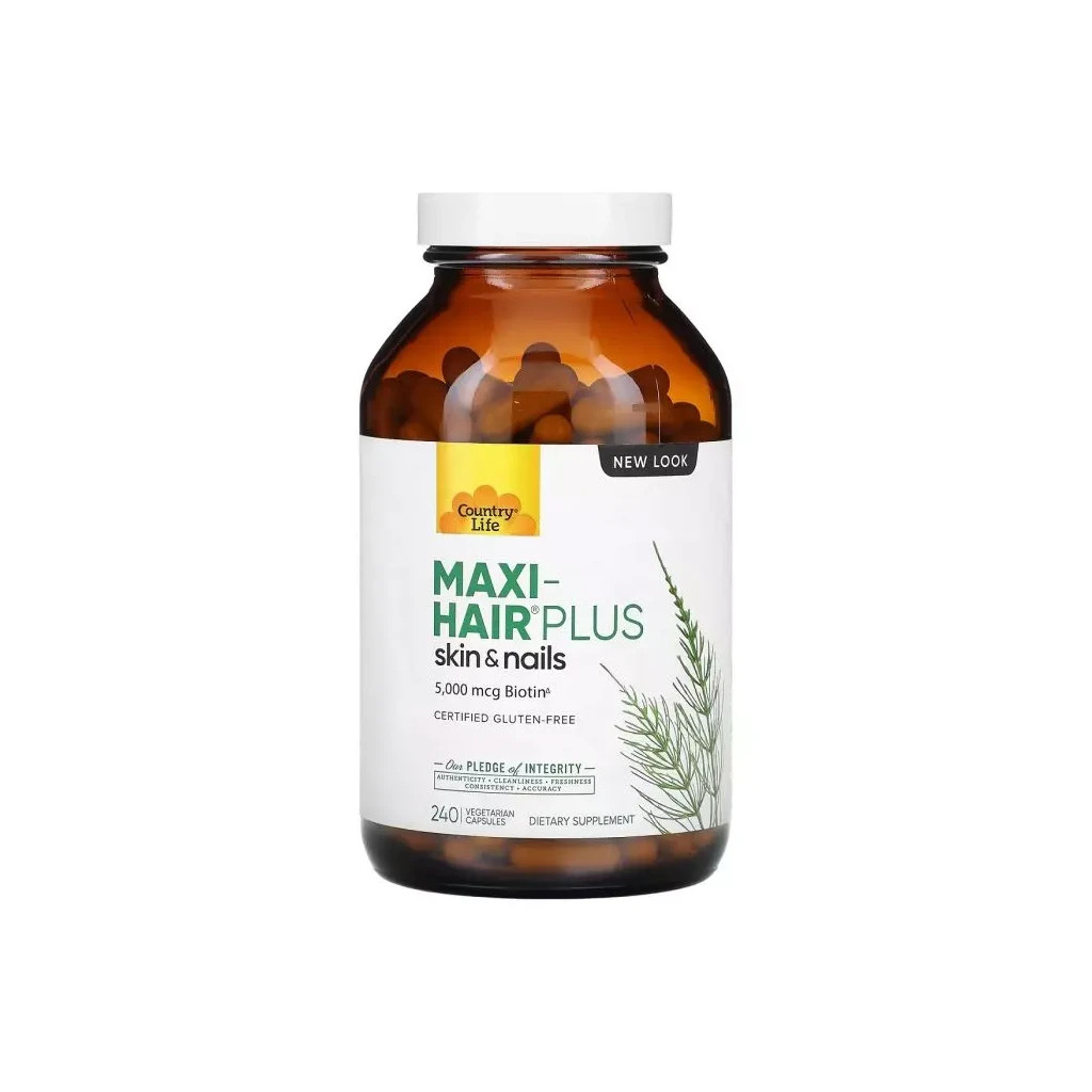 Вітамінно-мінеральний комплекс Country Life Комплекс для Зростання та Зміцнення Волосся, 5000 мкг, Maxi-Hair Plus, (CLF5046) - зображення 1