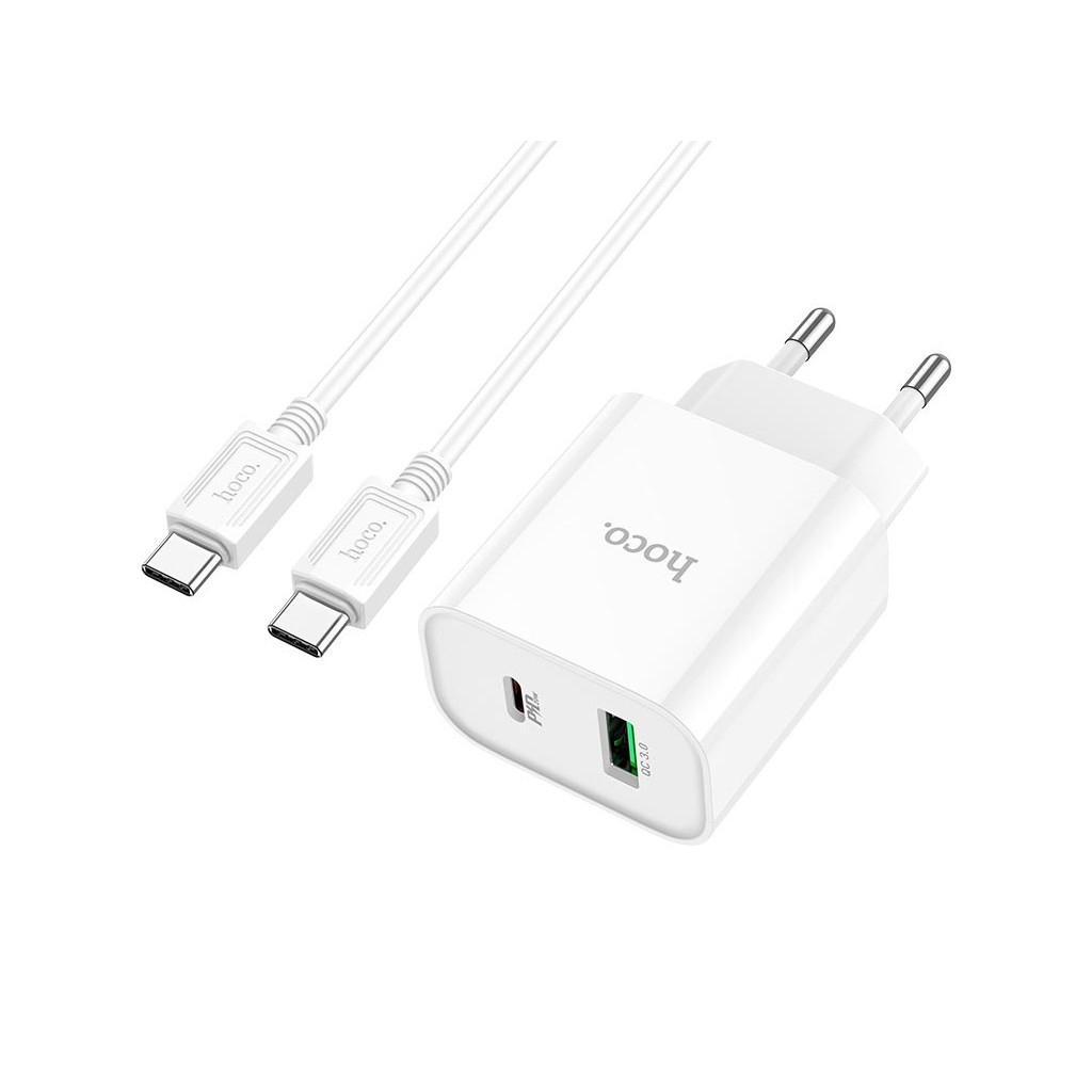 Зарядний пристрій HOCO C80A Plus Rapido PD20W+QC3.0 charger set(C to C) White (6931474779908) - зображення 1