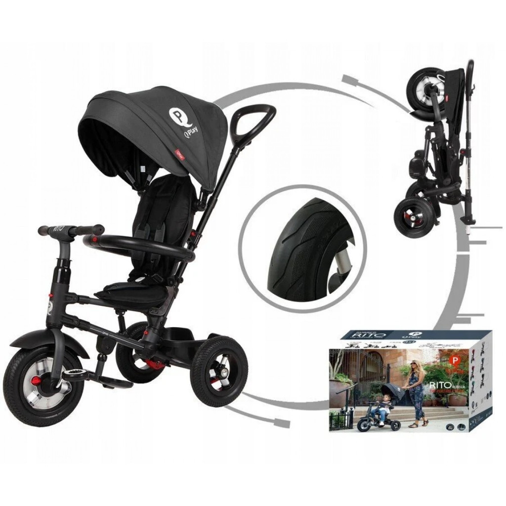 Дитячий велосипед QPlay Rito Rubber Black складаний триколісний (S380-10BlackRubber) - зображення 4