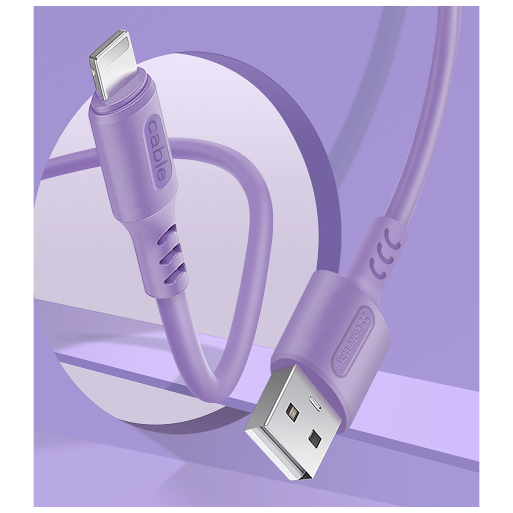Дата кабель USB 2.0 AM to Lightning 1.0m soft silicone violet ColorWay (CW-CBUL044-PU) - зображення 5