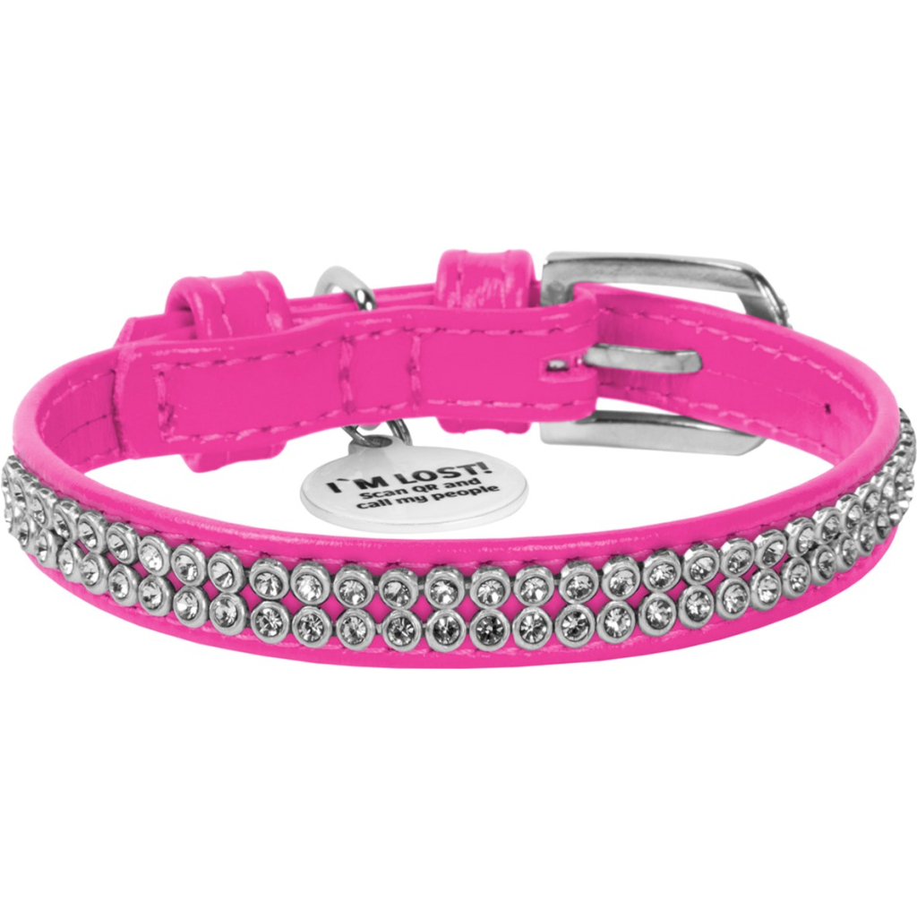 Нашийник для тварин WAUDOG Glamour з QR-паспортом "Стрази" XS Ш 9 мм Д 19-25 см рожевий (33077) - зображення 2