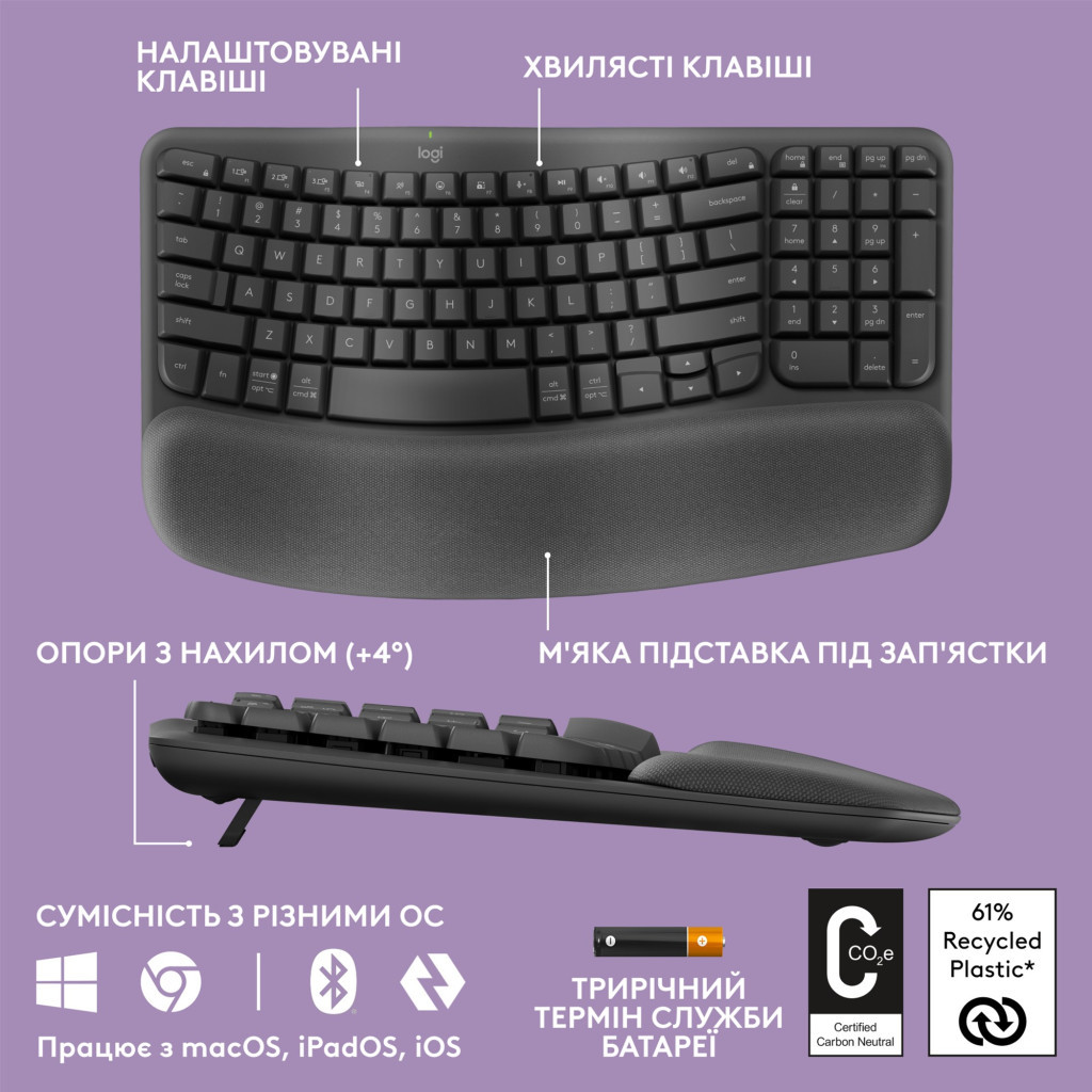 Клавіатура Logitech Wave Keys Bluetooth/Wireless Black (920-012304) - зображення 6