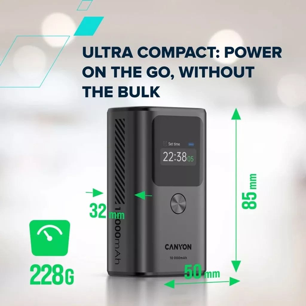 Батарея універсальна Canyon 10000mAh OnPower 130 TFT PD/30W Dark Grey (CNS-CPB130DG) - зображення 7