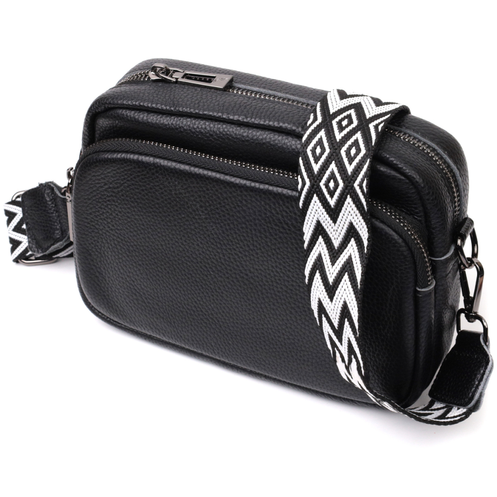 Сумка Vintage Компактна жіноча крос-боді з натуральної шкіри Чорна (22294) - зображення 1