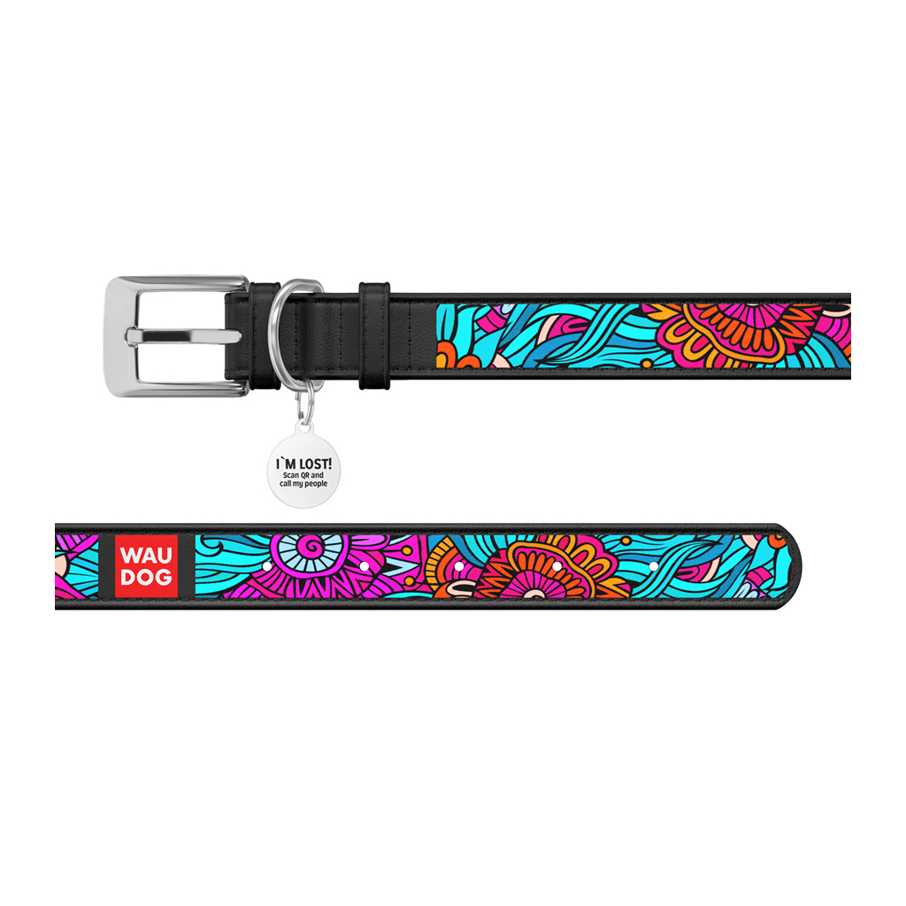 Нашийник для тварин WAUDOG Design з QR паспортом "Літо" Ш 25 мм Д 38-49 см чорний (37821) - зображення 3