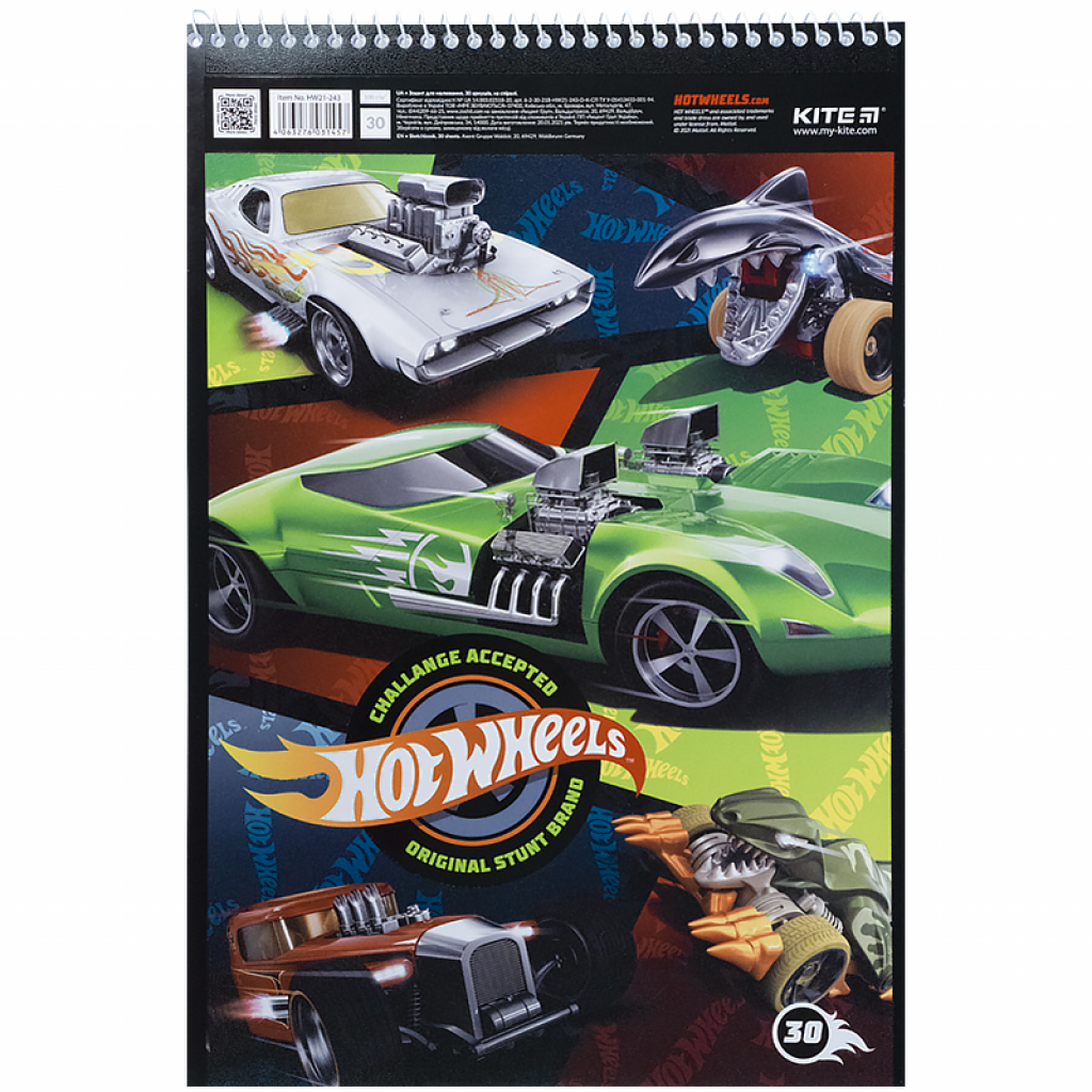 Альбом для малювання Kite Hot Wheels спіраль 30 аркушів 4 дизайни (HW21-243) - зображення 5
